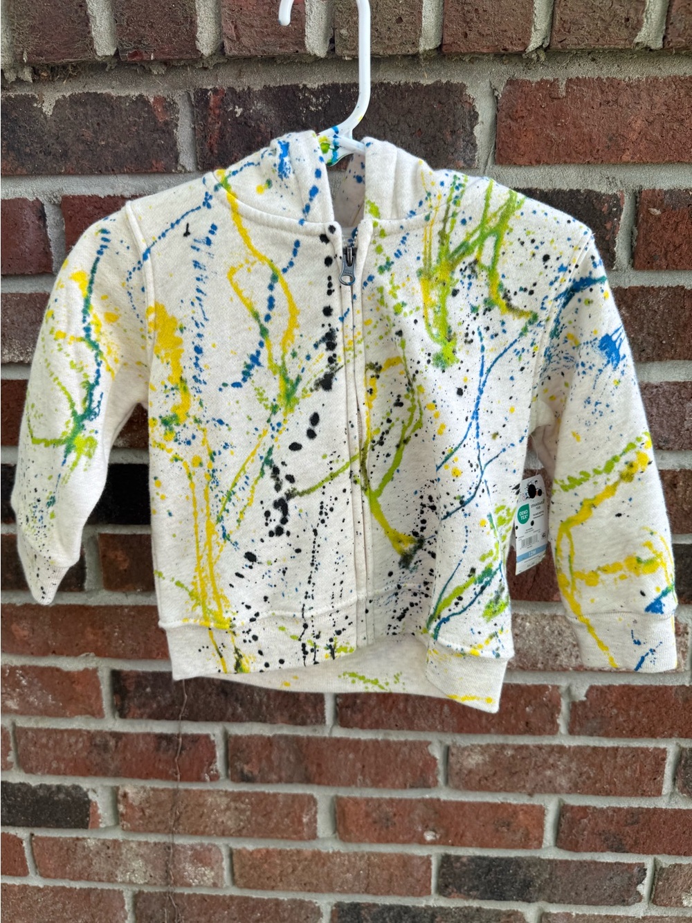NWT splatter paint Baby Hoodie with Blue & Yellow Paint Spots